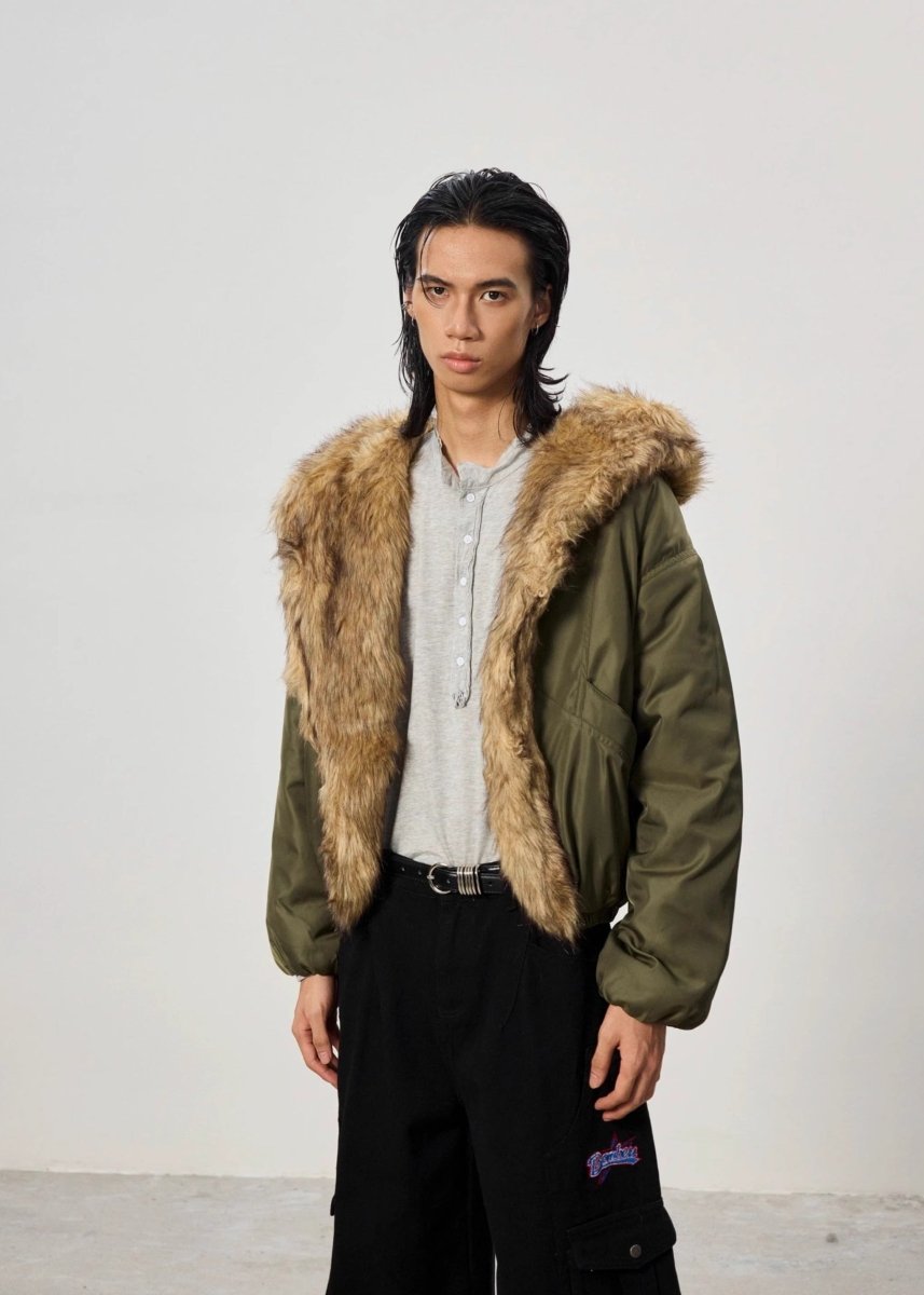 Mountain Carving Fur Collar Jacket - Dekayed