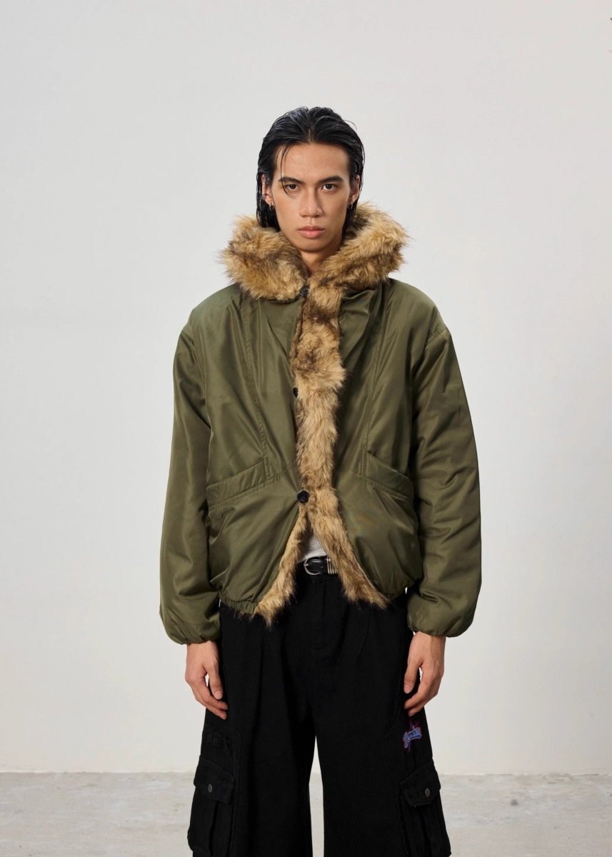 Mountain Carving Fur Collar Jacket - Dekayed