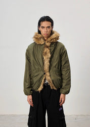 Mountain Carving Fur Collar Jacket - Dekayed