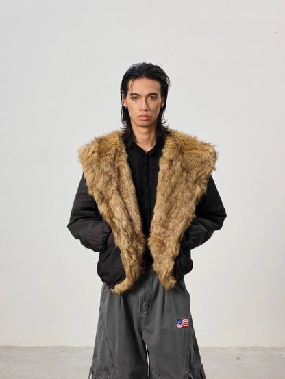 Mountain Carving Fur Collar Jacket - Dekayed