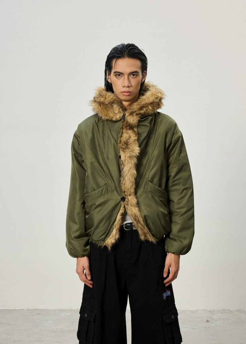Mountain Carving Fur Collar Jacket - Dekayed
