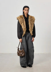 Mountain Carving Fur Collar Jacket - Dekayed