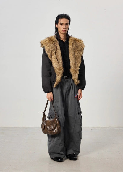 Mountain Carving Fur Collar Jacket - Dekayed