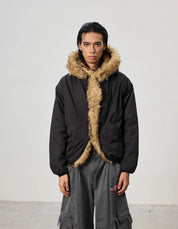 Mountain Carving Fur Collar Jacket - Dekayed