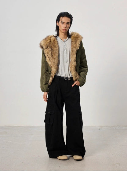 Mountain Carving Fur Collar Jacket - Dekayed