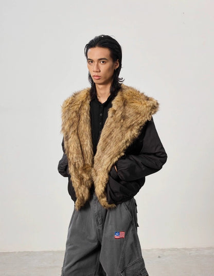Mountain Carving Fur Collar Jacket - Dekayed