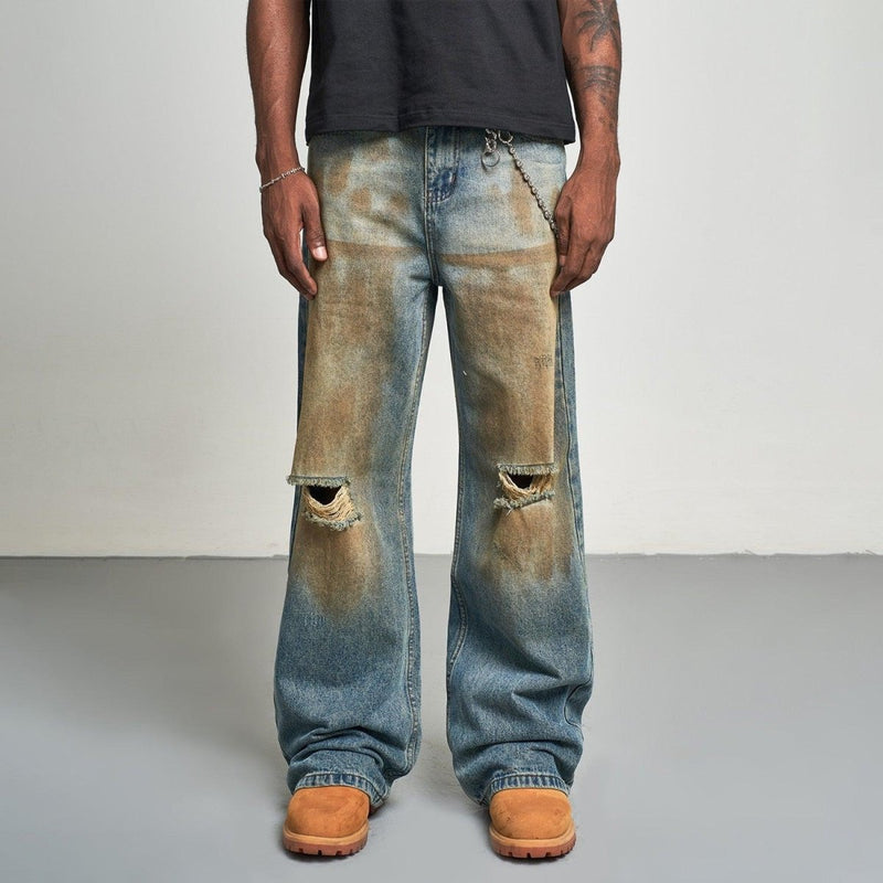 Mud Dye Ripped Baggy Jeans - Dekayed