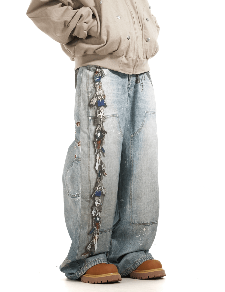 Multi Key Ink Splashed Baggy Jeans - Dekayed