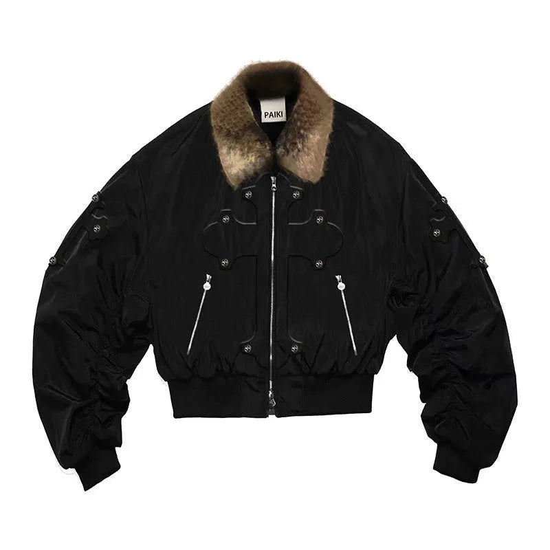 PAIKI "Cyrus Empire" Holy Cross Fur Bomber Jacket - Dekayed