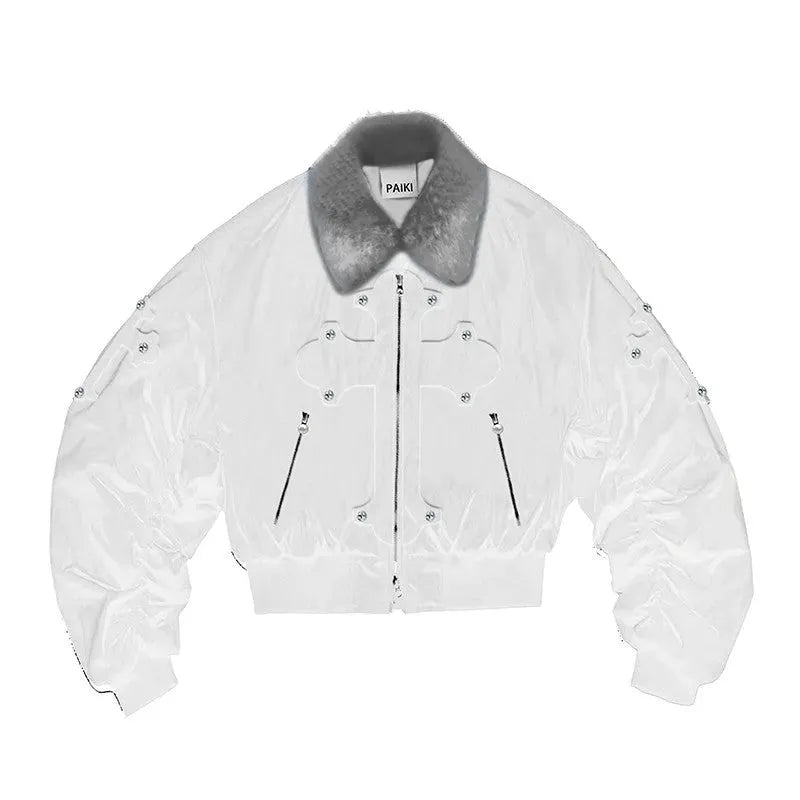 PAIKI "Cyrus Empire" Holy Cross Fur Bomber Jacket - Dekayed