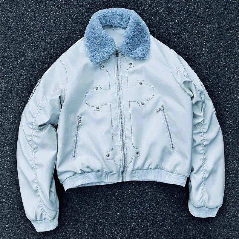 PAIKI "Cyrus Empire" Holy Cross Fur Bomber Jacket - Dekayed