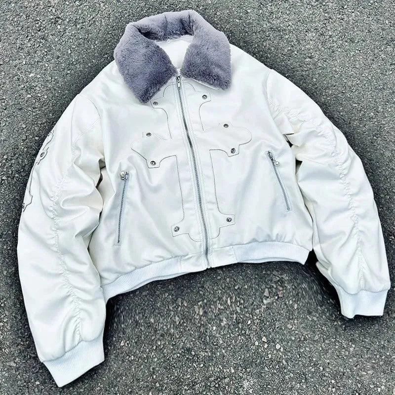 PAIKI "Cyrus Empire" Holy Cross Fur Bomber Jacket - Dekayed