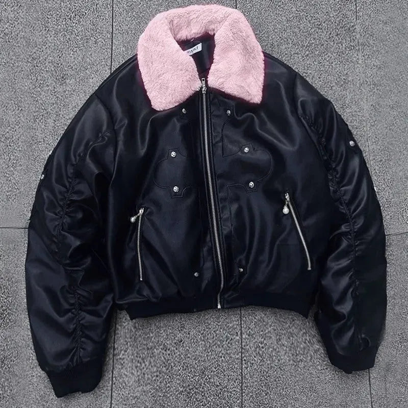 PAIKI "Cyrus Empire" Holy Cross Fur Bomber Jacket - Dekayed