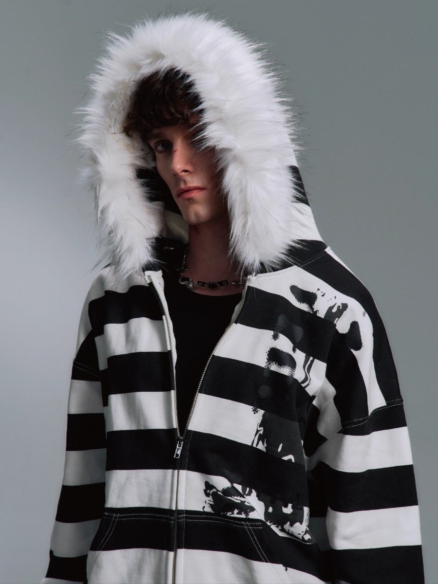 PAIKI "Peace Song" Skull Cross Fur Jacket - Dekayed