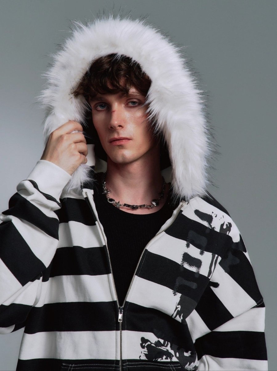 PAIKI "Peace Song" Skull Cross Fur Jacket - Dekayed