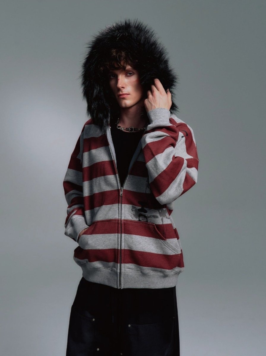 PAIKI "Peace Song" Skull Cross Fur Jacket - Dekayed
