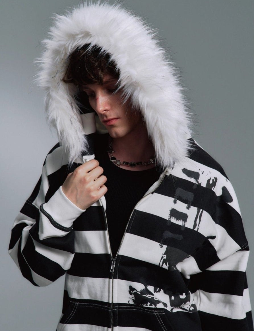 PAIKI "Peace Song" Skull Cross Fur Jacket - Dekayed