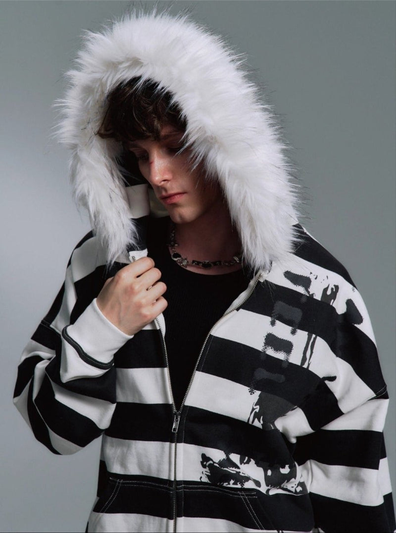 PAIKI "Peace Song" Skull Cross Fur Jacket - Dekayed