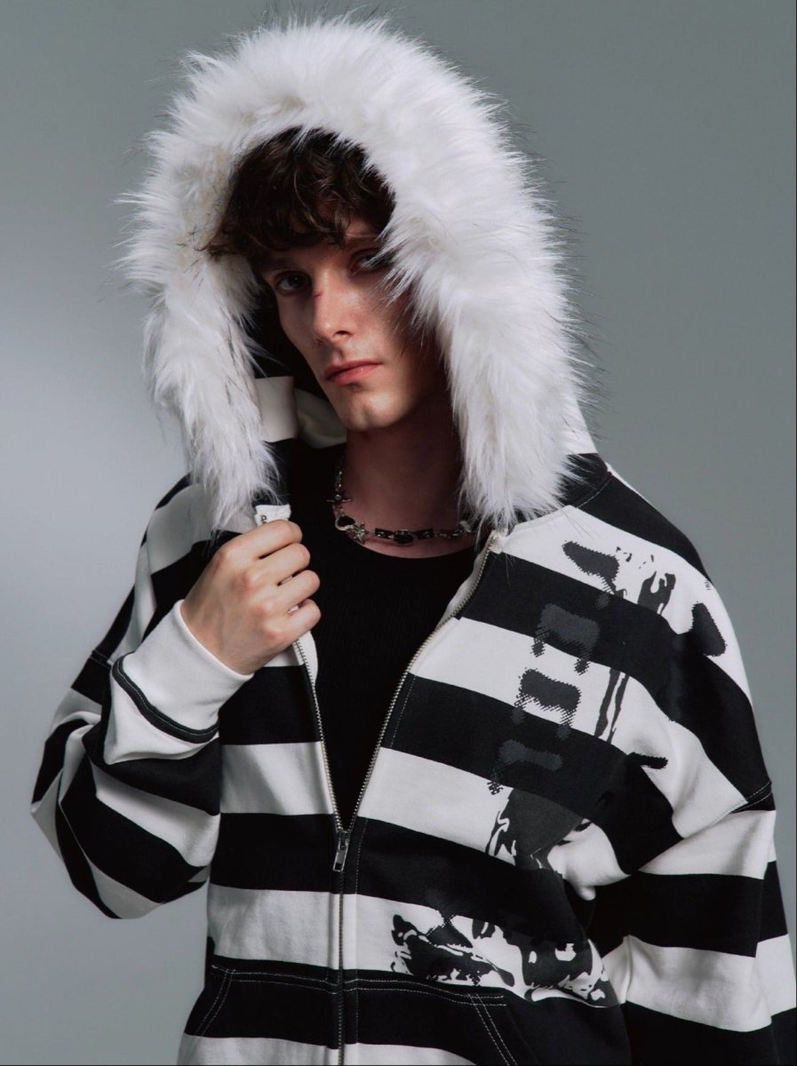 PAIKI "Peace Song" Skull Cross Fur Jacket - Dekayed