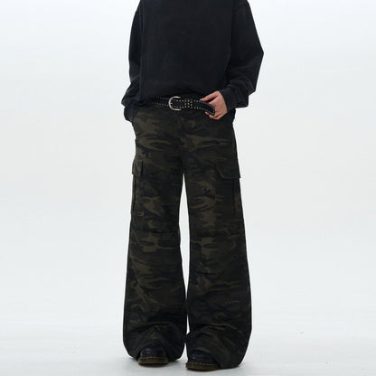 Pleated Camouflage Design Loose Pants - Dekayed