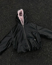 PU Leather Fur Collar Hooded Jacket - Dekayed