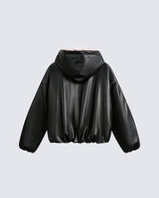 PU Leather Fur Collar Hooded Jacket - Dekayed