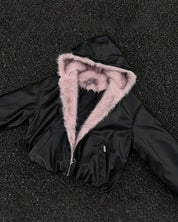 PU Leather Fur Collar Hooded Jacket - Dekayed