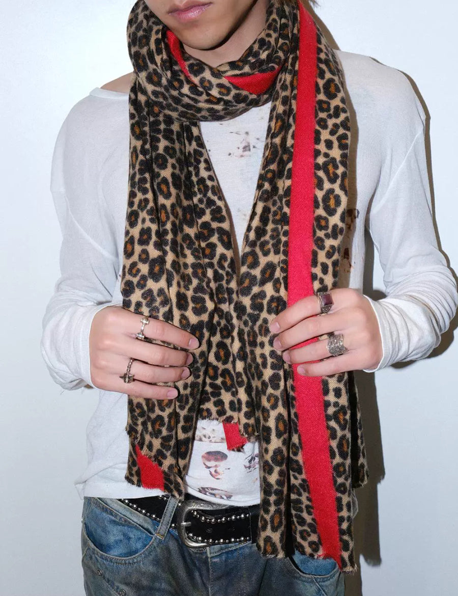 Red Leopard Print Unisex Neck Y2k Scarf - Dekayed