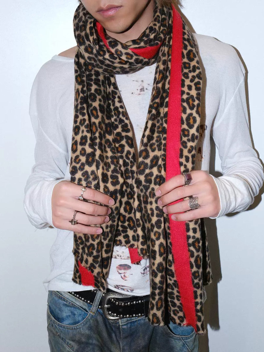 Red Leopard Print Unisex Neck Y2k Scarf - Dekayed