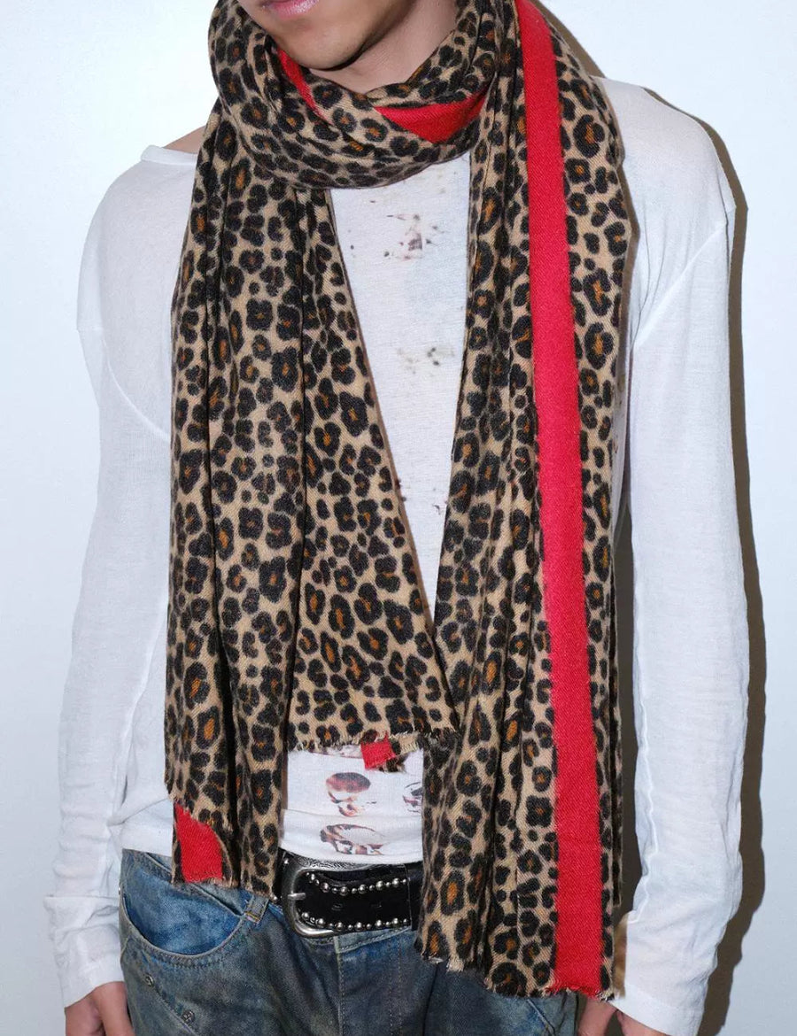 Red Leopard Print Unisex Neck Y2k Scarf - Dekayed
