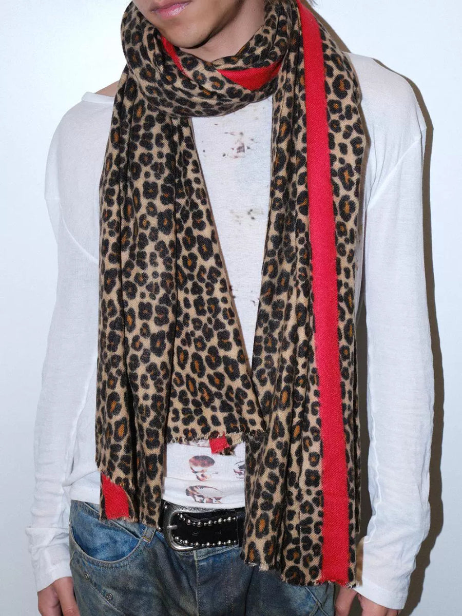 Red Leopard Print Unisex Neck Y2k Scarf - Dekayed