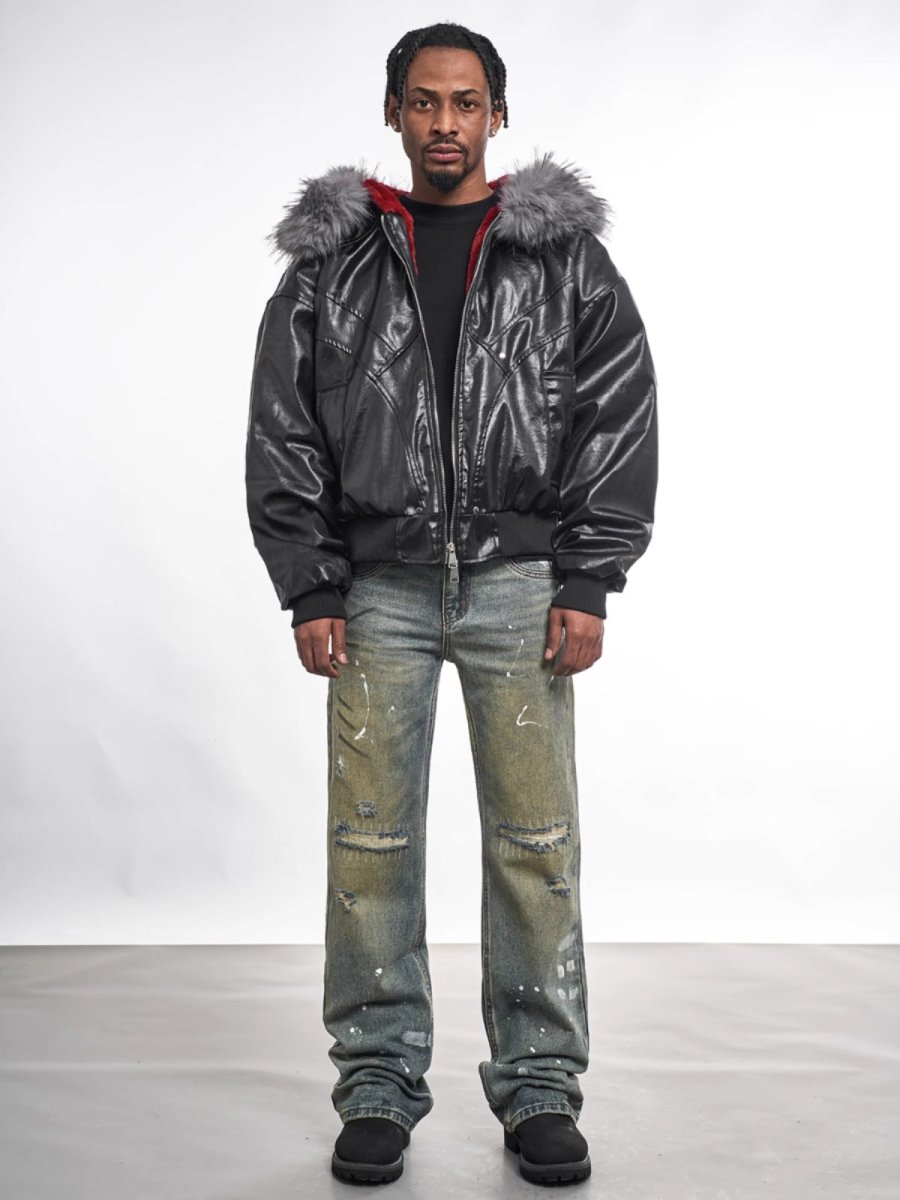 Red Velvet Lining Fur Collar Jacket - Dekayed