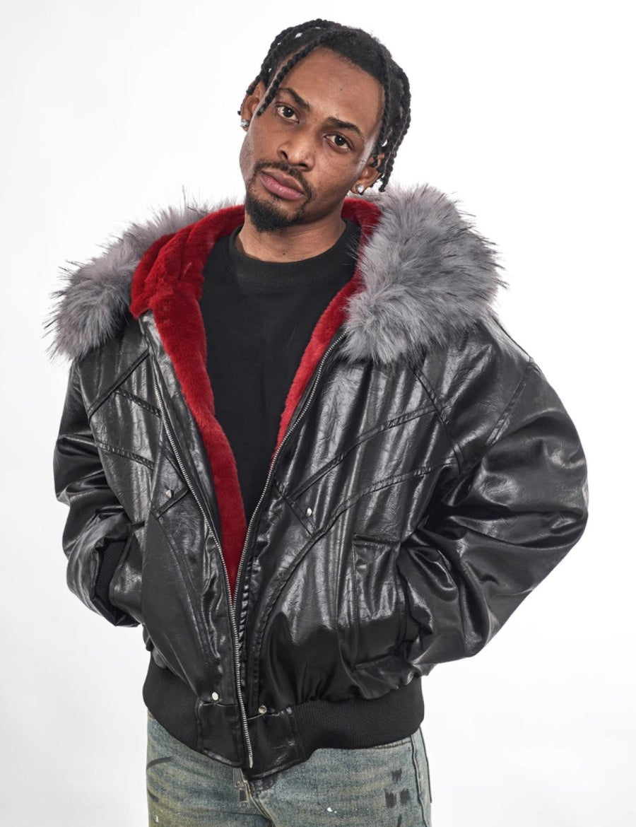 Red Velvet Lining Fur Collar Jacket - Dekayed