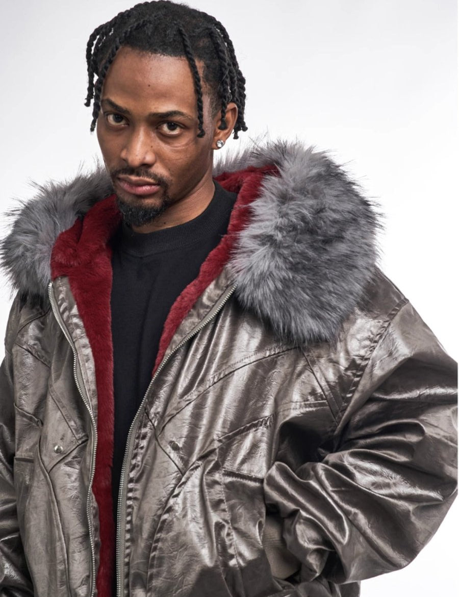 Red Velvet Lining Fur Collar Jacket - Dekayed