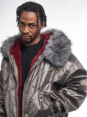 Red Velvet Lining Fur Collar Jacket - Dekayed
