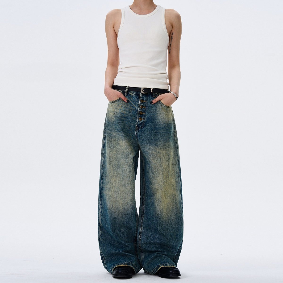 Retro Button - Down Design Baggy Jeans - Dekayed