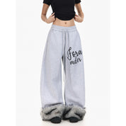 Retro Color Block Plush Wide - Leg Sweatpants - Dekayed