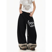 Retro Color Block Plush Wide - Leg Sweatpants - Dekayed