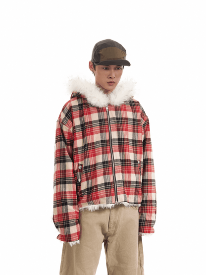 Retro Plaid Fur Jacket - Dekayed