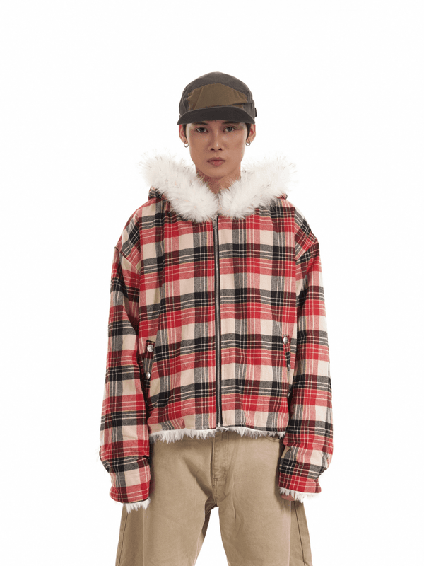Retro Plaid Fur Jacket - Dekayed