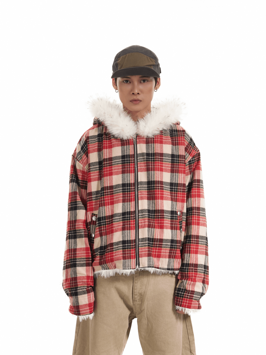 Retro Plaid Fur Jacket - Dekayed