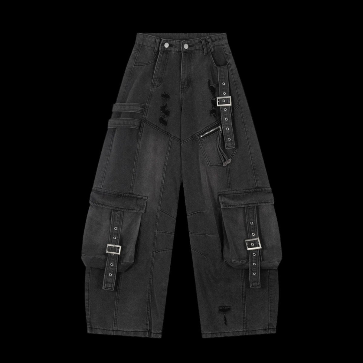 Ribbon Design Ripped Baggy Jeans - Dekayed