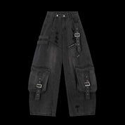 Ribbon Design Ripped Baggy Jeans - Dekayed