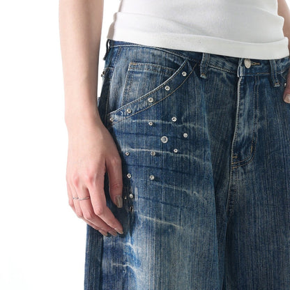 Rivet Design Pattern Baggy Jeans - Dekayed