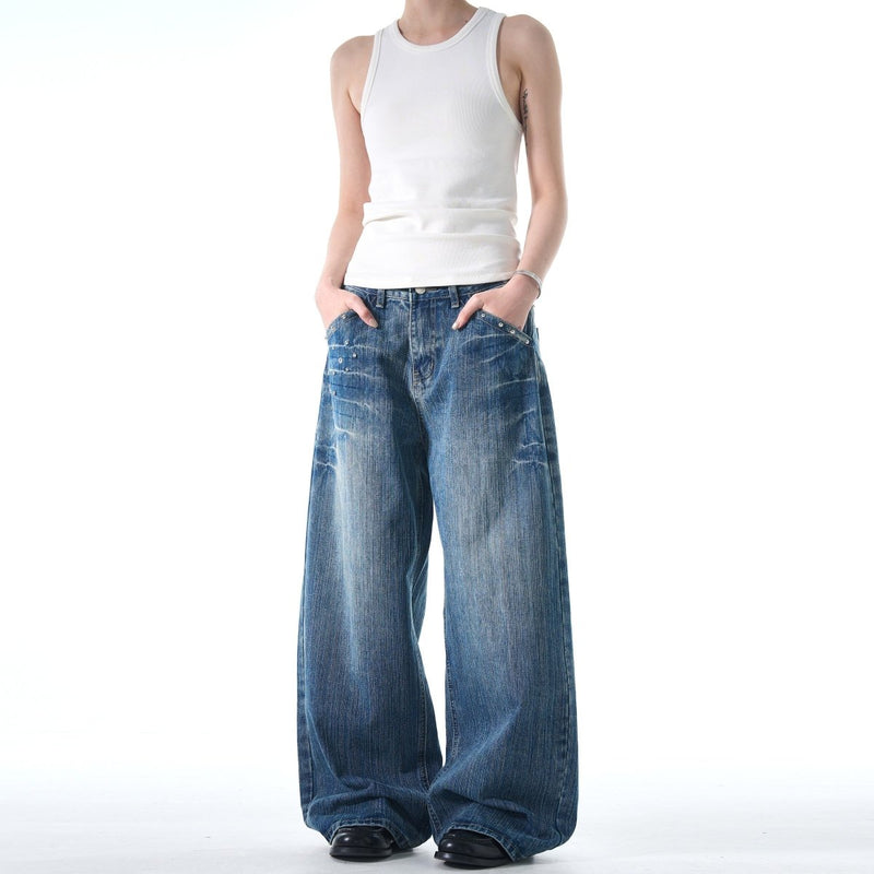 Rivet Design Pattern Baggy Jeans - Dekayed