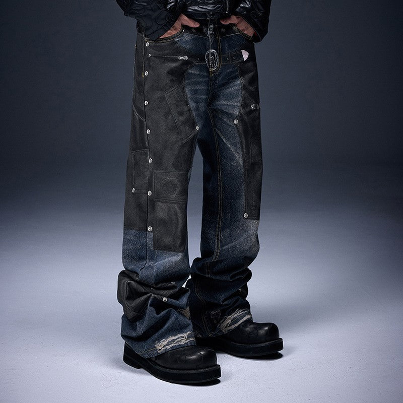Rivet Straps Patchwork Jeans - Dekayed