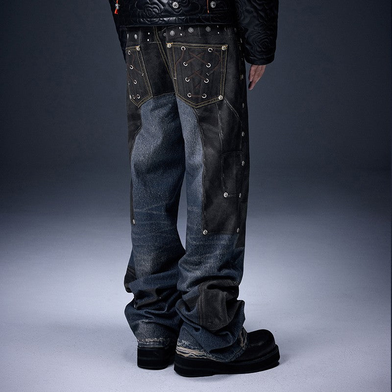 Rivet Straps Patchwork Jeans - Dekayed