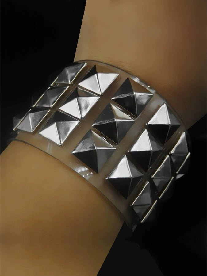 Silver Pyramid Transparent Studded Bracelet - Dekayed