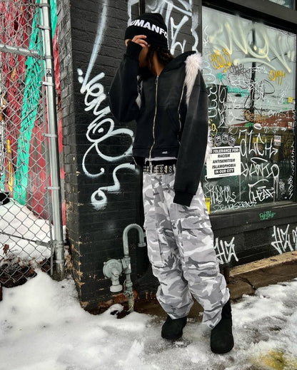 Snow Camouflage Patchwork Fur Tracksuit - Dekayed