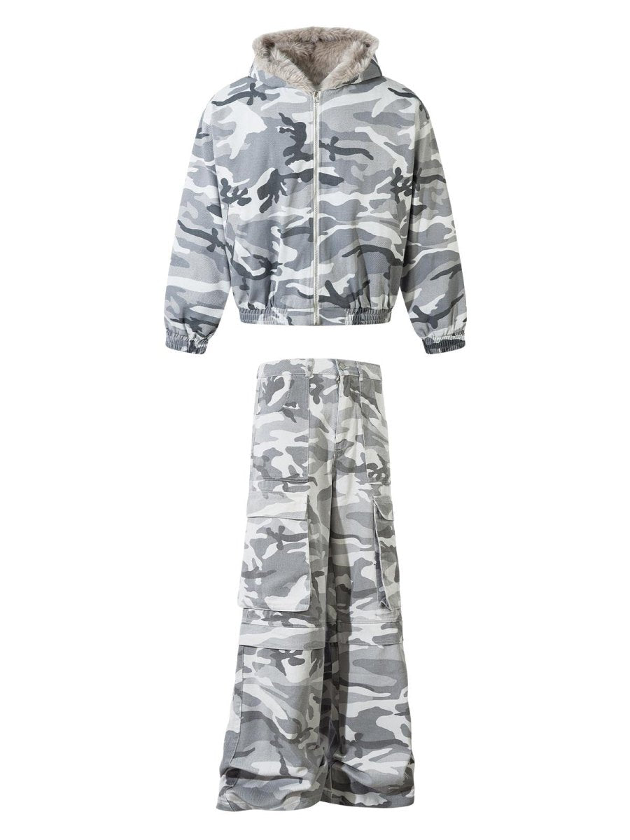 Snow Camouflage Patchwork Fur Tracksuit - Dekayed